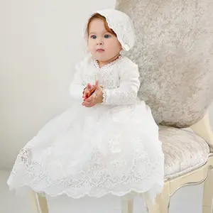 Новинка Весна 2022, Кружевное Платье макси с длинным рукавом и шапкой для маленьких девочек 3 месяца