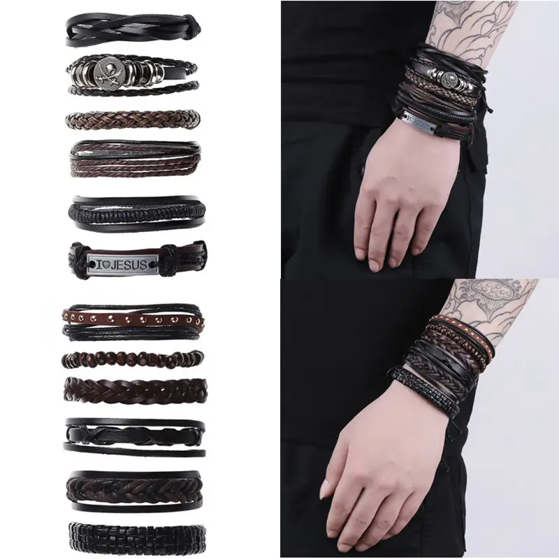 Oem Odm Factory Direct Sale Custom Braided Mens Adjustable Leather Bracelet For Men With Silver Buckle Man Bracelet