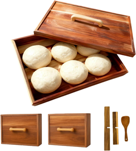 Boîte à levée de pâte à pizza en bois d'acacia naturel, boîte en bois omakase, idéale pour la levée du pain, boîte à tarte en bois - Product Image 1