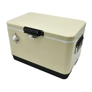 Aangepaste 30l Auto Buiten Ijs Retro Metalen Koelbox Camping Barbecue Ijs Vers Voedsel Koelkast Vriezer Vintage Koeler