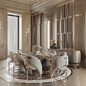 أثاث طاولة طعام خشبية بتصميم فاخر طقم طاولة مع 8 كراسي طعام خشبي لغرفة طعام فيلا - Product Image 4