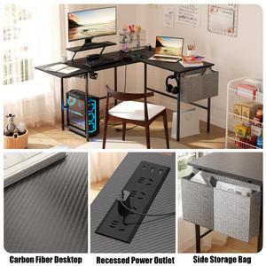 Bureau de jeu ergonomique en forme de L avec éclairage LED, porte-gobelet, sac de rangement, sortie d'alimentation - Product Image 3
