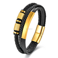 Bracelet Manchette Tressé en Cuir PU Superposé Personnalisable avec Nom pour Homme, Idéal pour Père, Fils, Petit Ami