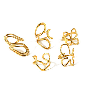 European Style Women's 18k Gold Plated <b>Adjustable</b> Flower <b>Ring</b> Geometric Irregular Design Gift Jewelry - Product Image 5