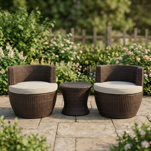 Modern Eco-Friendly Wicker <b>Outdoor</b> Garden Set with 2 Chairs <b>Side</b> <b>Table</b> Weather Resistant Apartment Hotel School Use Steel Frame - Product Image 1