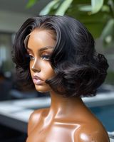 Perruque Courte Bob Ondulée Body Wave Femme Noire 13x4 Full Frontal, Cheveux Humains Style Ocean Wave, 12 Pouces