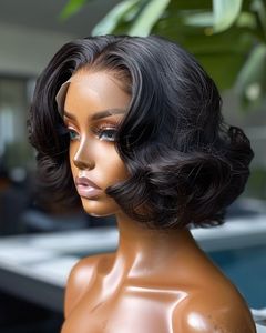 Perruque Courte Bob Ondulée Body Wave <span class=keywords><strong>Femme</strong></span> Noire 13x4 Full Frontal, <span class=keywords><strong>Cheveux</strong></span> Humains Style Ocean Wave, 12 Pouces - Product Image 3
