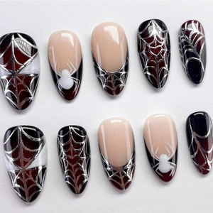 3D Halloween Press On Nail Design riutilizzabile Glitter Set di diamanti in metallo luminoso Trick Treat applicazione dito vampiro - Product Image 2