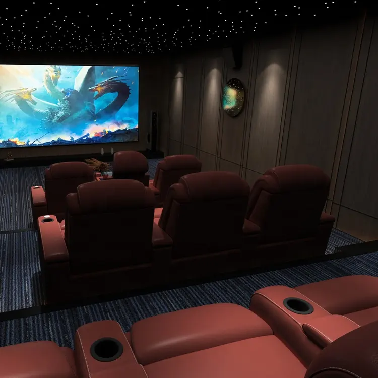 أثاث مسرح فاخر جلد طبيعي كرسي سينما كرسي أريكة كهربائية كرسي غرفة عرض الأفلام للمسرح المنزلي الخاص