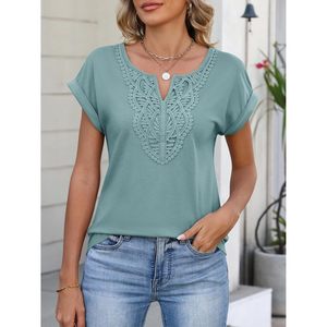 FOXA – haut en dentelle respirante à manches courtes pour femmes, chemisier en mousseline brodé style bohème, col en V, tunique décontractée d'été, élégante - Product Image 6