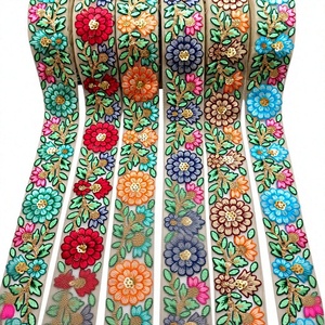 Cinta de encaje de tul con lentejuelas de poliéster Kushang Textile, bordado floral indio, color y tamaño personalizables disponibles - Product Image 2