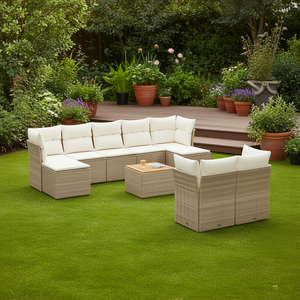 Conjunto de Sofás Modulares de Jardín de Mimbre Sintético, 10 Piezas, Color Beige, Muebles de Exterior de Diseño Contemporáneo, Estructura de Mimbre, Asientos Cómodos - Product Image 2