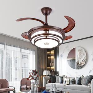 新しい中国風の扇形ランプ、天井照明、黒檀のレストラン用ペンダントには、静音の6つのモーターが搭載されています。 - Product Image 3