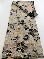 Tissu en dentelle d'organza floqué à feuille d'or en gros, avec perles et sequins, fleurs 3D en maille pour robe de mariée, robe de soirée, tenue de mariée