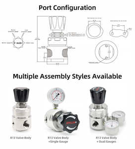 Régulateurs de pression de gaz à structure à diaphragme à simple étage à haut débit R13 SS316L avec manomètre pour laboratoire - Product Image 3
