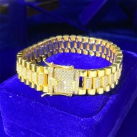 Bracelet de montre en argent serti de moissanite, chaîne à maillons larges, bijoux hip-hop bling pour hommes et femmes, style de luxe en gros