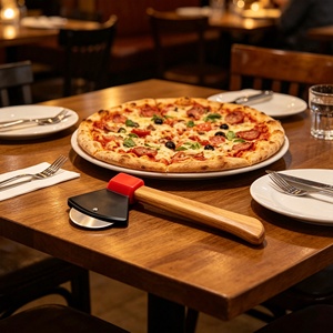 Single-<b>Wheel</b> Stainless Steel Pizza Cutter With Bamboo Handle and Sharp Rotating Blade Box Included - Product Image 2