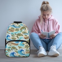 Sac à dos léger pour étudiant de 17 pouces avec imprimé tortues et poche avant zippée pour les déplacements quotidiens