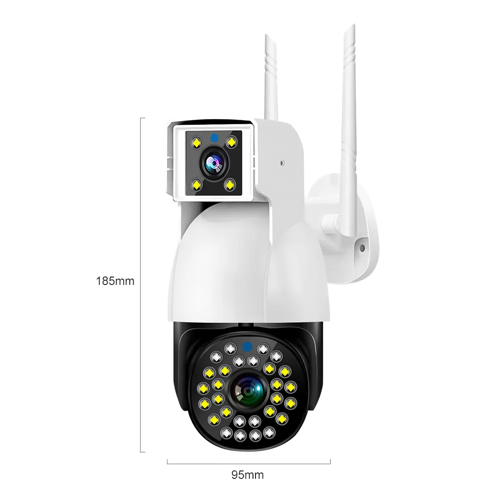 Güvenlik ekipmanları 4mp açık kapalı IP Dome ağ kamerası gece görüş IP 66 su geçirmez çift lens Wifi kamera ile ses