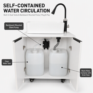 Lavabo Portatile per Lavaggio Mani per Salone di Bellezza, Sistema Idrico Autonomo <span class=keywords><strong>con</strong></span> Rotazione a 360° °   Rubinetto Flessibile e Ruote Bloccabili - Product Image 5