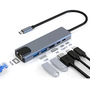 1 में 6 पीडी 100W 4K HD 30HZ RJ45 Usbc 2.0 3.0 Usb3.0 प्रकार-सी 6in1 यूएसबी-सी लैपटॉप पीसी मैक के लिए प्रकार सी डॉकिंग स्टेशन यूएसबी हब