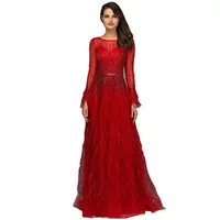 Gaun Malam Lengan Panjang Garis A Merah Anggur Gaun Malam Serene Hill LA60836 Ibu dari Pesta Pengantin Memakai Gaun dengan Bulu