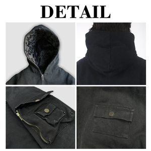 KingSen Custom <b>Men's</b> 100% Cotton Canvas Work Zip Hood Jacket Acid Washed Heavyweight Winter Streetwear Embroidered Pockets - Product Image 6
