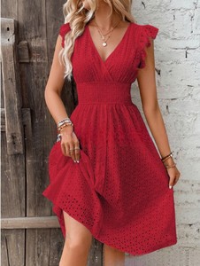 Abito Midi con Scollo a V, Tinta Unita, Manica Corta, <span class=keywords><strong>Linea</strong></span> ad A, Casual, Elegante, per Uso Quotidiano, <span class=keywords><strong>Moda</strong></span>, Piccolo MOQ, Vendita all'Ingrosso per Boutique - Product Image 3