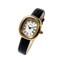 Montre à quartz vintage ovale pour femme, boîtier doré, cadran à chiffres romains, bracelet en cuir de crocodile noir, montre-bracelet habillée pour femme
