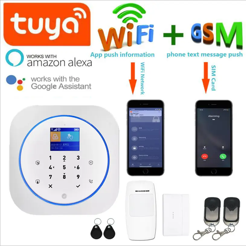 Alarm WiFi GSM Sistem Alarm Tuya SmartLife, Kontrol Aplikasi untuk Alarm Keamanan Rumah Sensor PIR Mendukung Alexa & Google Assistant