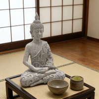 Thailändische Zen-Buddhismus Buddha-Statue in Schwarz-Gold Harz Handbemalte Kunsthandwerk-Skulptur für Heimdekoration Religiöser Stil Geschenk
