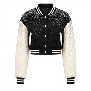 Servicio OEM de TELLUS APPAREL, Chaqueta Varsity de Invierno para Mujer, Marca Privada, Personalizable, Transpirable, de Lana con Pedrería - Product Image 1