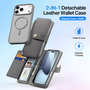 เคสโทรศัพท์แบบกระเป๋าสตางค์แม่เหล็ก 2-in-1 สำหรับ iPhone 17/18 ซีรีส์  วัสดุหนัง พร้อมช่องใส่บัตร และสายคล้องคอฟรี - Product Image 1
