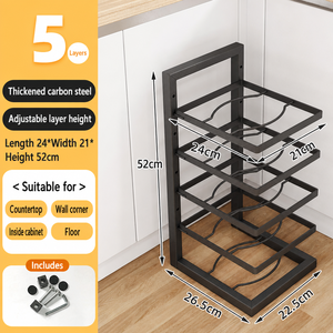 Étagère à casseroles à 5 niveaux en acier au carbone robuste, organisateur de rangement sous l'évier pour casseroles, poêles et sauteuses - Product Image 3