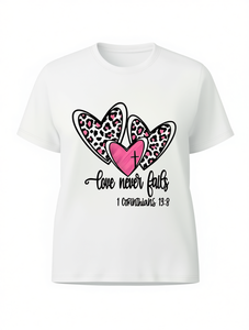 T-Shirt da Donna a Maniche Corte per San Valentino, Girocollo con Stampa Cuore Leopardato, Top Casual Traspirante in Jersey di Cotone Leggero - Product Image 1
