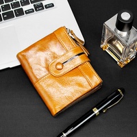 Dompet Vintage Oem kustom Logo RFID wanita disikat anti Maling kulit sapi tempat kartu perjalanan dompet saku koin ritsleting untuk pria