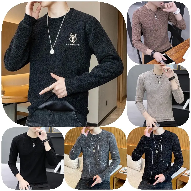 Jacquard Knitted Jumper Turtleneck Nylon / Cotton Striped Men Pullover Men's Sweater