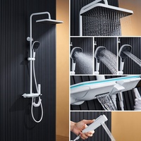 Luxe LED Salle De Bains Robinet De Douche Mural Piano Douche Mélangeurs Pluie Jet Pulvérisation Température Contrôlée Système En Laiton