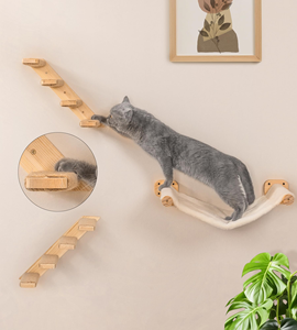 Modern Classic Solid Wood Wall-Mounted <b>Cat</b> Climbing Frame Sisal Rope Velvet Fabric 4 Levels <b>Cat</b> Jumping Platform <b>Scratching</b> Post - Product Image 2