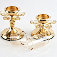 Porte-bougie à la bougie tealight en cristal doré de luxe avec gobelet en verre