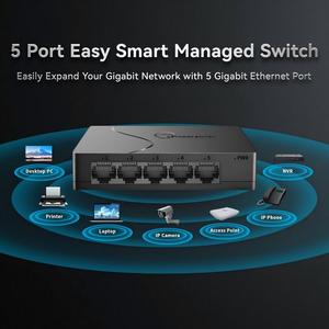 <span class=keywords><strong>Switch</strong></span> <span class=keywords><strong>Ethernet</strong></span> Full <span class=keywords><strong>Gigabit</strong></span> a 5 Porte 1000Mbps RJ45, <span class=keywords><strong>Switch</strong></span> di Rete con Guscio in Plastica, Supporta Gestione tramite App/Pagina Web - Product Image 4