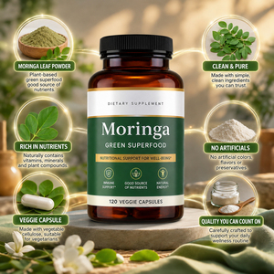 Capsules de feuilles de Moringa à vente chaude OEM/ODM, compléments alimentaires à base de plantes antioxydants, soutien immunitaire, poudre de feuilles de Moringa pure pour femmes et hommes - Product Image 2