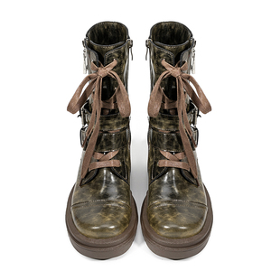 Bottes courtes à semelles épaisses pour femmes, à fermeture éclair latérale, à lacets, à tige haute, avec boucles de ceinture, style combat - Product Image 5