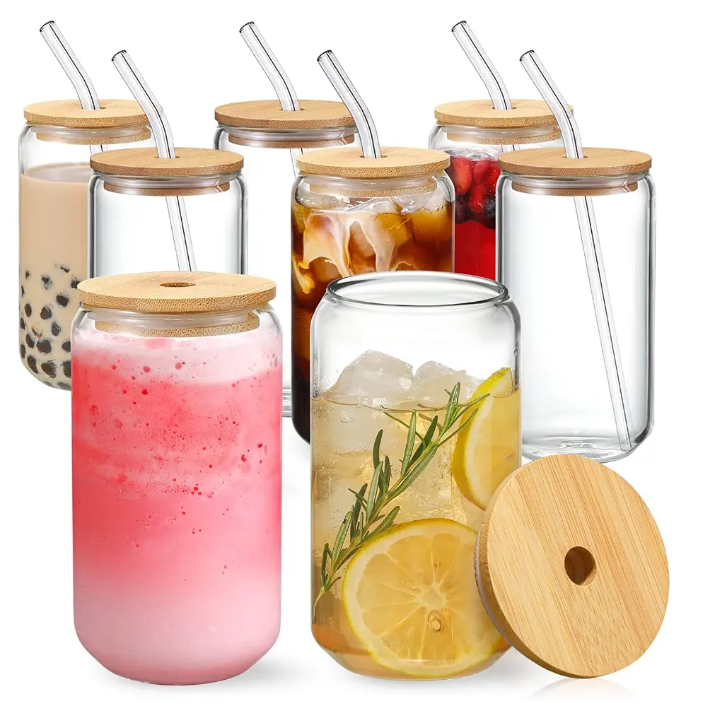 12oz 16oz Sublimation Can Shaped Tumbler Cups Beer Glass Can With Bamboo Lid And Straw