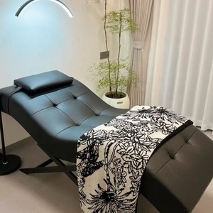 Black Curved Massage Table PU Leather Facial <b>Bed</b> Adjustable Salon Lash Spa Chair Upholstered Treatment Couch - Product Image 1