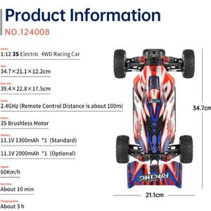 Nouvelle Arrivée WLToys 124008 Voiture RC 3S Batterie Super Puissante Brushless 1:12 2.4G 4x4 Télécommandée Course Tout-Terrain Drift Jouets - Product Image 3