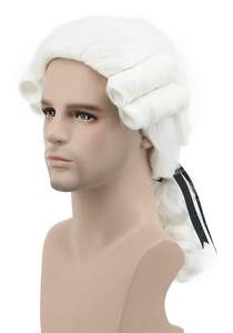 Juez Colonial onda larga peluca blanca disfraz de <span class=keywords><strong>Halloween</strong></span> peluca larga para hombre George Washington Cosplay rizado Caballero abogado peluca - Product Image 5