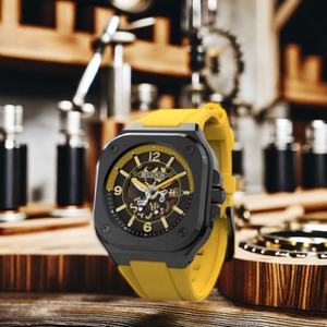 Montre de luxe Fashion Square 2024, montre automatique mécanique en acier inoxydable avec bracelet en silicone, aiguilles lumineuses - Product Image 1