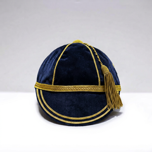 Chapeau formel en velours marine avec dentelle, bordure dorée, pompon et broderie 3D, accessoire de fête unisexe, pour adultes, toutes saisons - Product Image 1