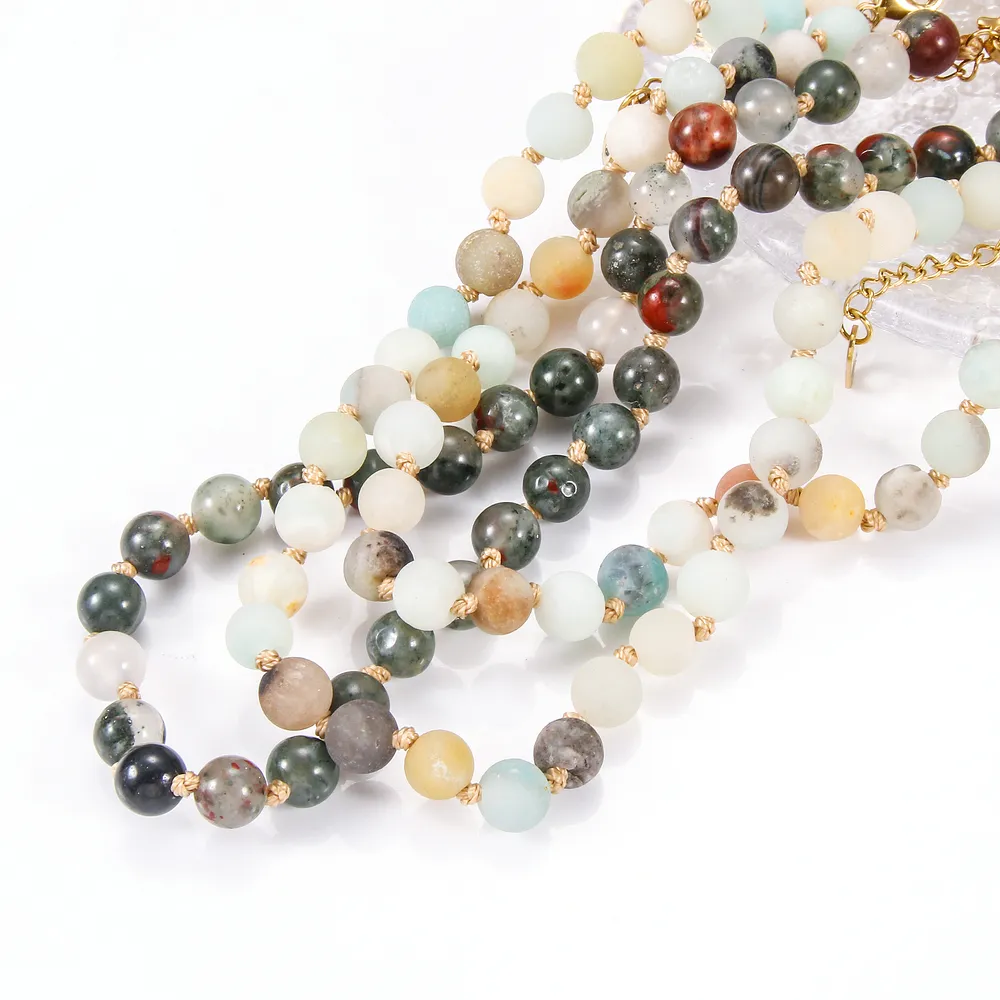 Bijoux faits à la main de Style bohème pour hommes et femmes, tour de cou de 6mm, perles vertes, collier en pierre naturelle